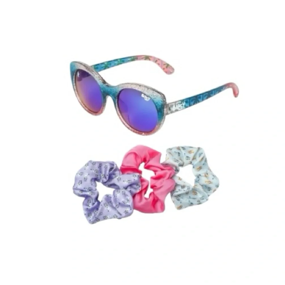 Bluey Sparkle Sunglasses & Scrunchies Set - Blue and Pink